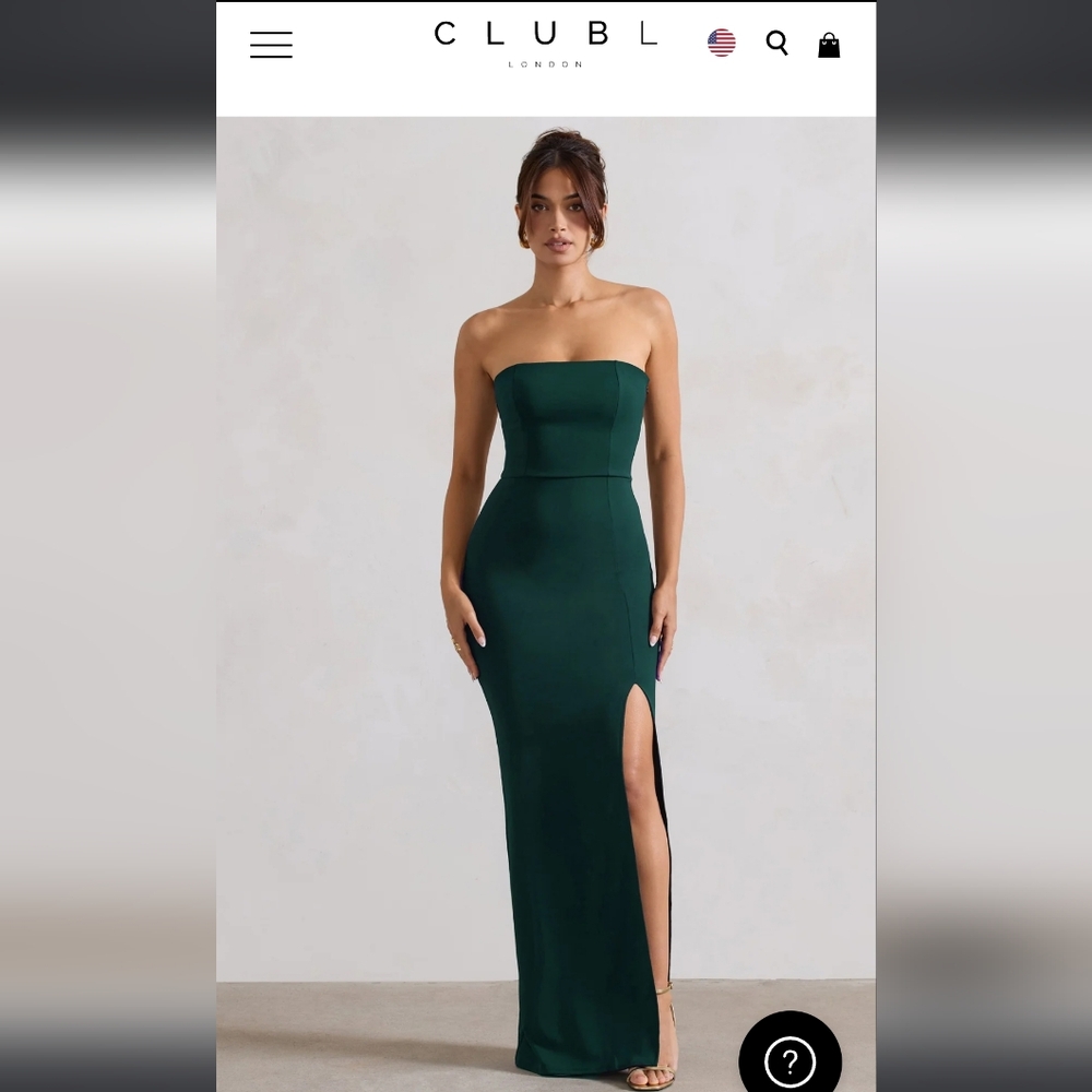 NWT CLUB L LONDON Green Strapless Bodycon Maxidress Side Split SIZE 10